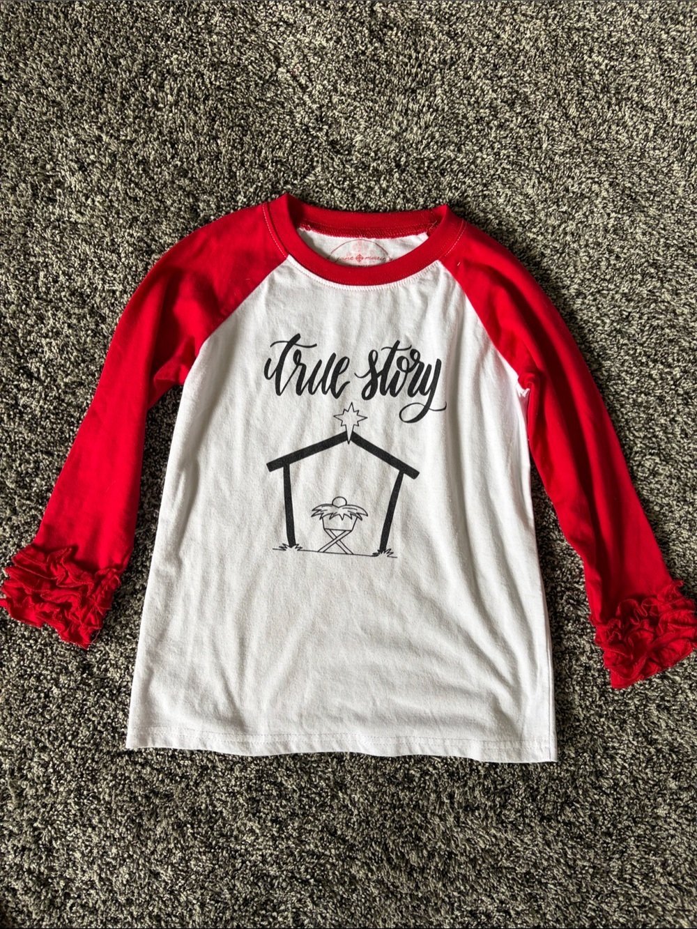 Girls White & Red 'True Story' Raglan Top